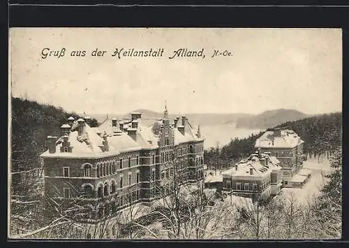 AK Alland, Zugeschneite Heilanstalt im Winter