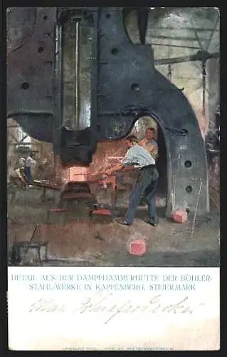 AK Kapfenberg, Detail aus der Dampfhammerhütte der Böhler-Stahl-Werke