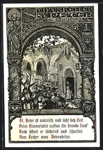 Künstler-AK Salzburg, Gasthaus Stiftskeller St. Peter mit Zwergen