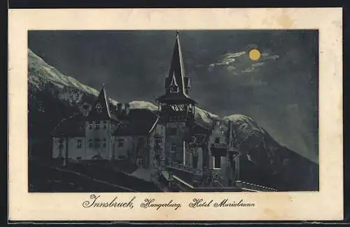 Mondschein-AK Innsbruck, Hungerburg und Hotel Mariabrunn