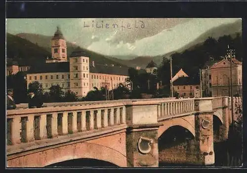 AK Lilienfeld, Ortspartie mit Brücke