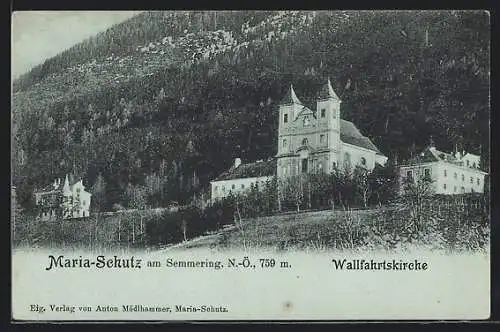 Mondschein-AK Maria-Schutz am Semmering, An der Wallfahrtskirche