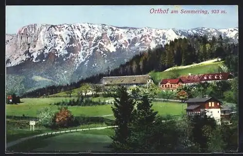 AK Orthof am Semmering, Ortsansicht mit Bergpanorama