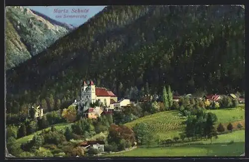 AK Maria Schutz am Semmering, Panoramablick über die Felder auf den Ort