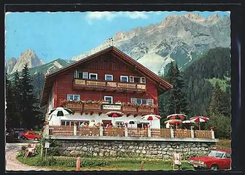 AK Ramsau a. Dachstein, Alpengasthaus und Pension Edelbrunn gegen die Berge