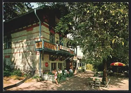 AK Sooss-Bad Vöslau, Café-Restauration Waldandacht mit Gästen im Aussenbereich