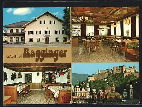 AK Wals-Siezenheim, Viehhausen, Gasthof Ragginger mit Innenansichten, Teilansicht auf Ort