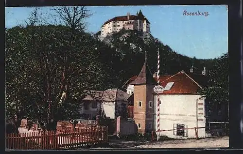 AK Rosenburg, Badeanstalt mit Blick zur Burg