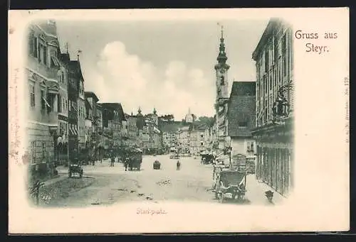AK Steyr, Stadtplatz mit Blick zum Glockenturm