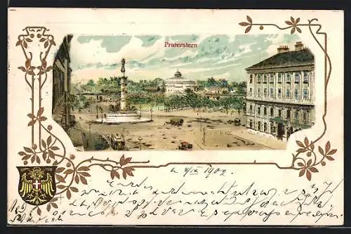 Lithographie Wien, Praterstern mit Denkmal