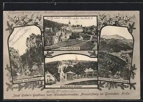 AK Gutenstein, Mariahilferberg, Josef Galler`s Gasthaus zum Handschuhmacher, Klamm im Klostertal
