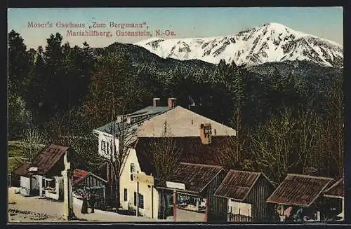 AK Gutenstein, Blick auf Mosers Gasthaus Zum Bergmann am Mariahilferberg