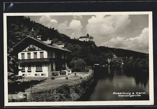 AK Rosenburg a. Kamp, Weinzingervilla und Schloss im Sonnenschein