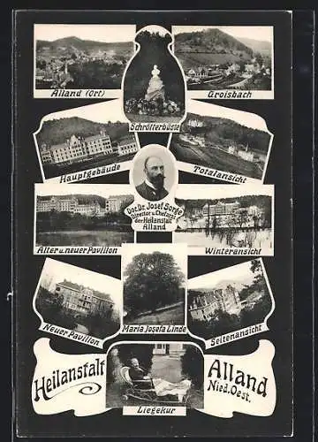 AK Alland, Heilanstalt, Director Dr. Josef Sorge, Alter und neuer Pavillon, Ortsansicht