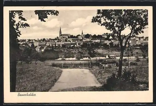 AK Baumholder, Ortsansicht mit Kirchtürmen, Panorama