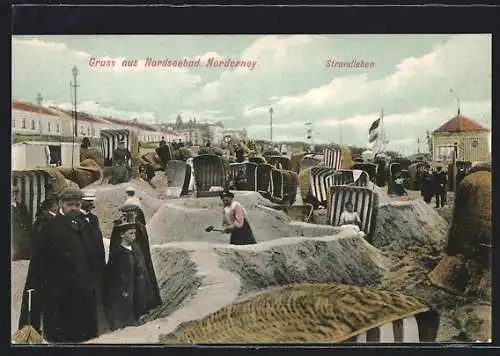 AK Norderney, Strandleben mit Sandburgen