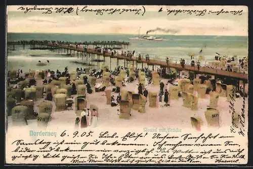 AK Norderney, Der Strand mit Seebrücke