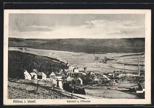 AK Rüthen i. Westf., Blick auf Bahnhof und Möhnetal