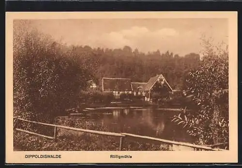 AK Dippoldiswalde, Rölligmühle mit grossem Teich, im Hintergrund der Albertpark