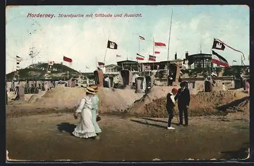 AK Norderney, Strandpartie mit Giftbude und Aussicht