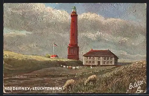 Künstler-AK Norderney, Am Leuchtturm