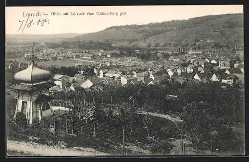 AK Lörrach, Blick vom Hühnerberg auf die Stadt