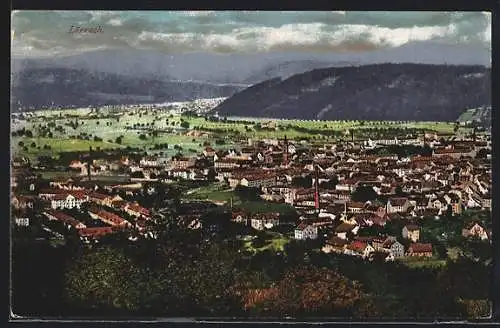 AK Lörrach, Ortsansicht mit Bergblick aus der Vogelschau