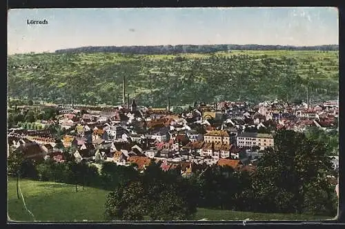 AK Lörrach, Teilansicht mit Fernblick aus der Vogelschau