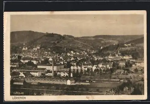 AK Lörrach, Ortsansicht mit Blick in die Berge