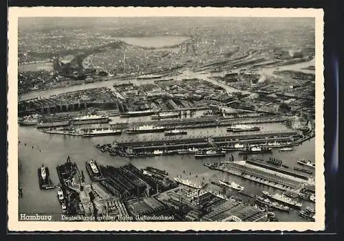 AK Hamburg, Hafenansicht vom Flugzeug aus