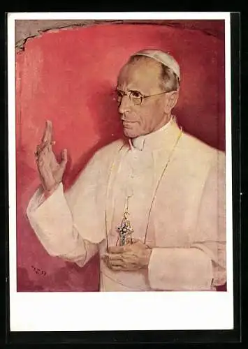 Künstler-AK Portrait Papst Pius XII., nach einem Ölgemälde