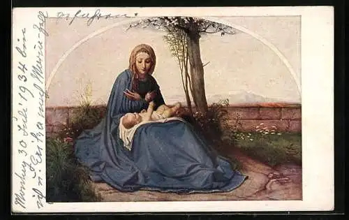 Künstler-AK Madonna unter Blüten von Steinle