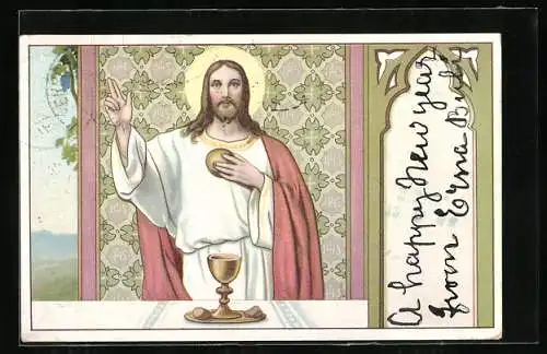 AK Jesus teil Brot und Wein