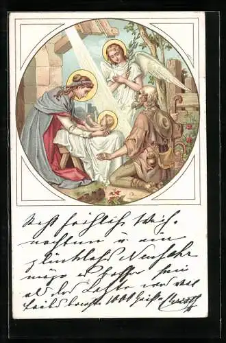 AK Engel wacht über Maria, Josef und das Jesuskind