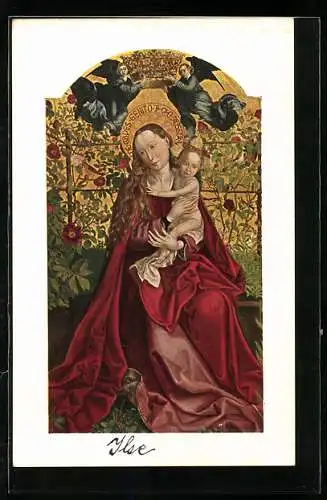 AK Heilige Madonna im Rosenhag wird von Engeln gekrönt
