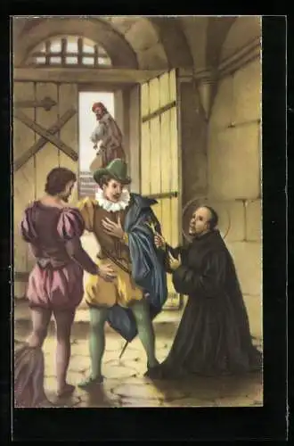 Künstler-AK S. Giovanni di Dio riconcilia Antonio Martino e Pietro Velasco che diventano suoi discepoli