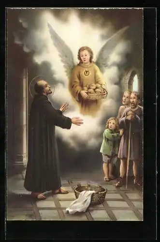 Künstler-AK L`Arcangelo Raffaele promette a S. Giovanni di Dio di supplire all`insufficienza di pane per i suoi poveri