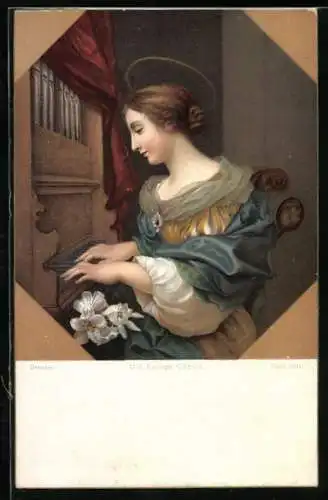 Künstler-AK Stengel & Co. Nr. 29704: Die heilige Cäcilie, Portrait an Orgel