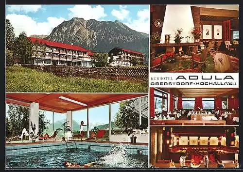 AK Oberstdorf, Kurhotel Adula, Gaststube und Kaminzimmer, im Schwimmbad