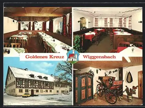 AK Wiggensbach, Der Gasthof Goldenes Kreuz im Schnee, mit Innenansichten