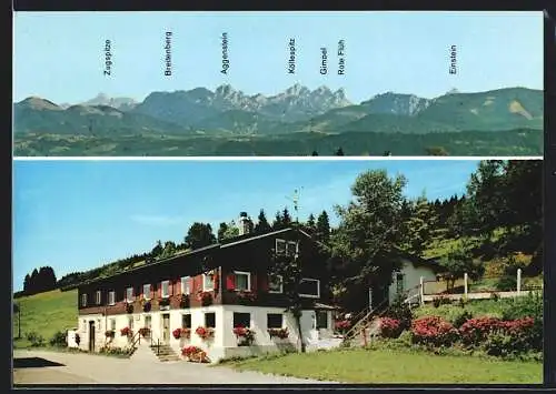 AK Weitnau /Allgäu, Das Schullandheim Schanz und der Bergblick