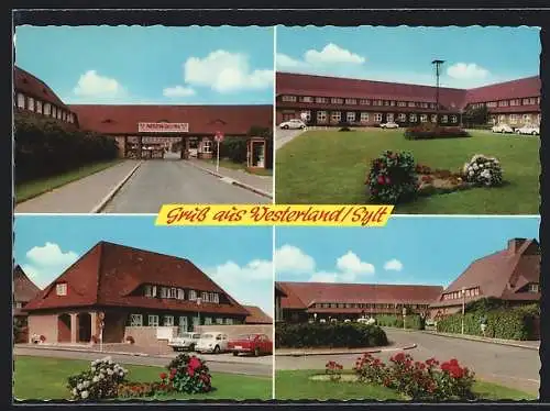 AK Westerland /Sylt, Nordseeklinik und Sanatorium, Eingang, Hauptgebäude, Dünenhaus und Kurhaus