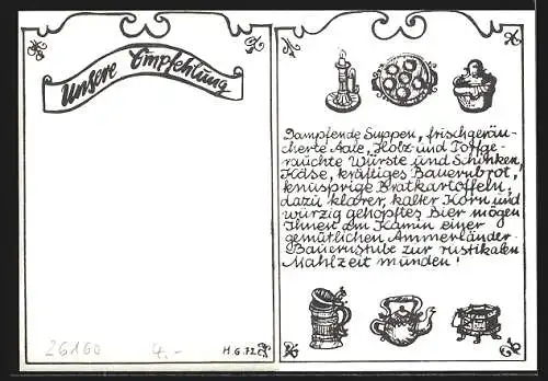 AK Bad Zwischenahn, Bauernstube Goldener Adler, Zeichnung vom Ammerländer Löffeltrunk
