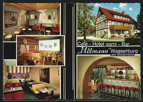 AK Wasserburg am Bodensee, Café-Hotel garni-Bar Ullmann, mit Innenansichten