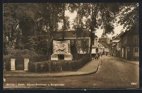 AK Aurich i. Ostfr., Ehrendenkmal und Burgstrasse