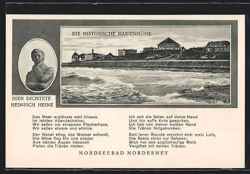 AK Norderney, Die historische Marienhöhe, Porträt Heinrich Heine