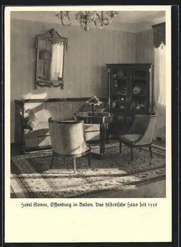 AK Offenburg in Baden, Hotel Sonne, Empirezimmer um 1800