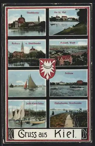 AK Kiel, Stadttheater, Schloss, Einlaufendes Geschwader