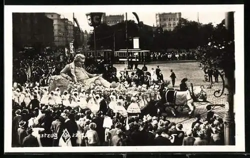 AK Wien, X. Deutsches Sängerbundesfest 1928, Festzug vor der Strassenbahn