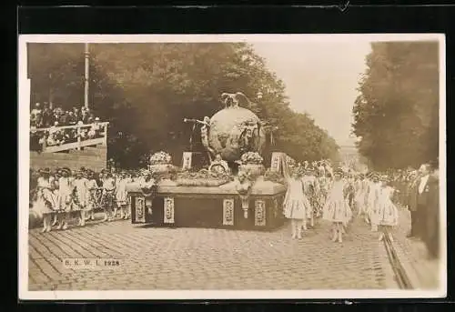 AK Wien, X. Deutsches Sängerbundesfest 1928, Festwagen mit Globus